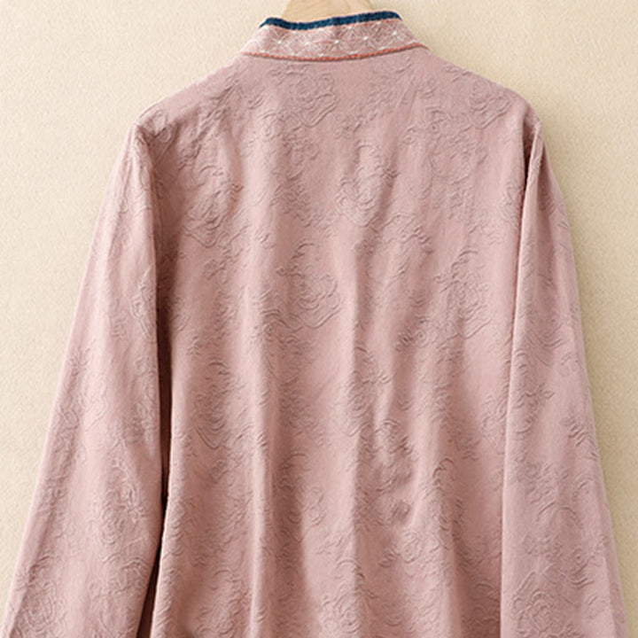 Buddha Stones Haftowane Kwiaty Trawa Żaba-Guzik Długa Koszulka Damska Bawełniana Z Długim Rękawem - image 8