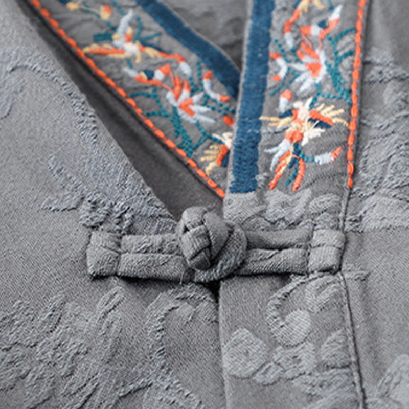 Buddha Stones Haftowane Kwiaty Trawa Żaba-Guzik Długa Koszulka Damska Bawełniana Z Długim Rękawem - image 24