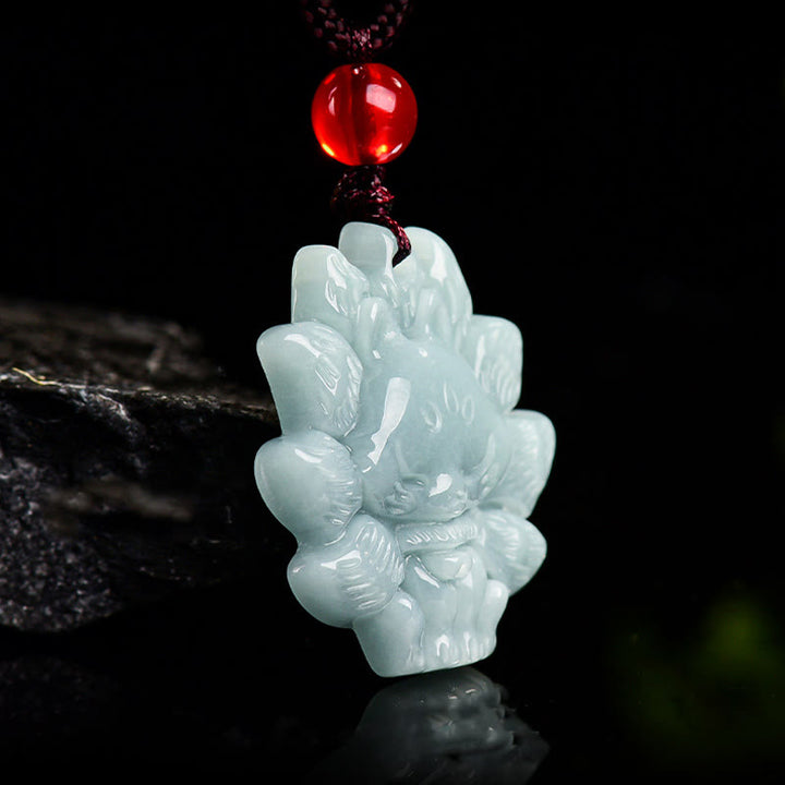 Naszyjnik Buddha Stones Naturalny Zielony Jade Dziewięcioogonowy Lis Obfitość Wisiorek