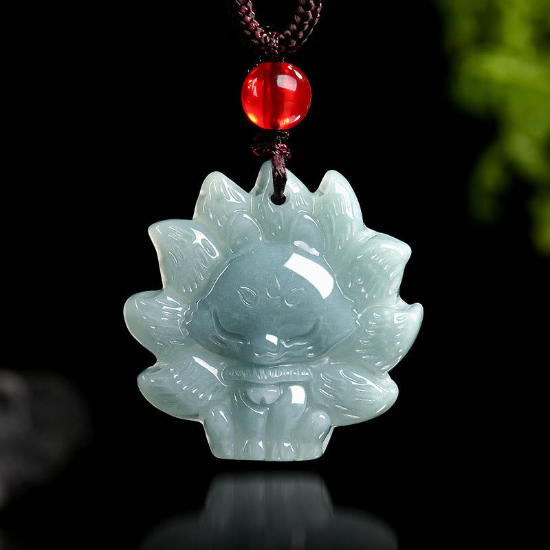 Naszyjnik Buddha Stones Naturalny Zielony Jade Dziewięcioogonowy Lis Obfitość Wisiorek