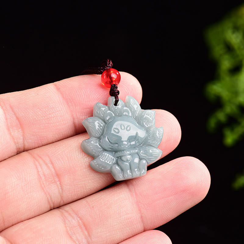 Naszyjnik Buddha Stones Naturalny Zielony Jade Dziewięcioogonowy Lis Obfitość Wisiorek