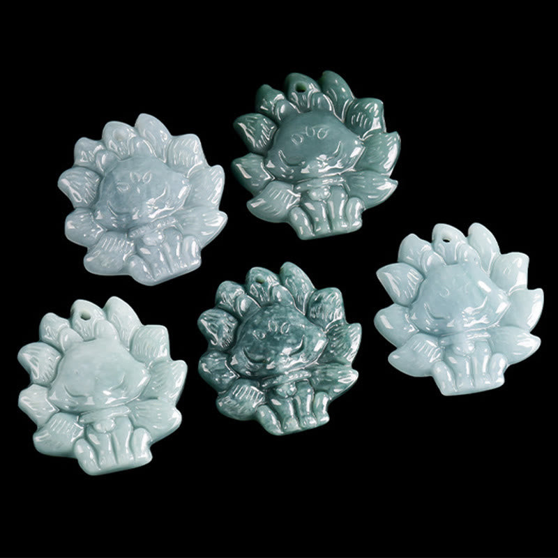 Naszyjnik Buddha Stones Naturalny Zielony Jade Dziewięcioogonowy Lis Obfitość Wisiorek