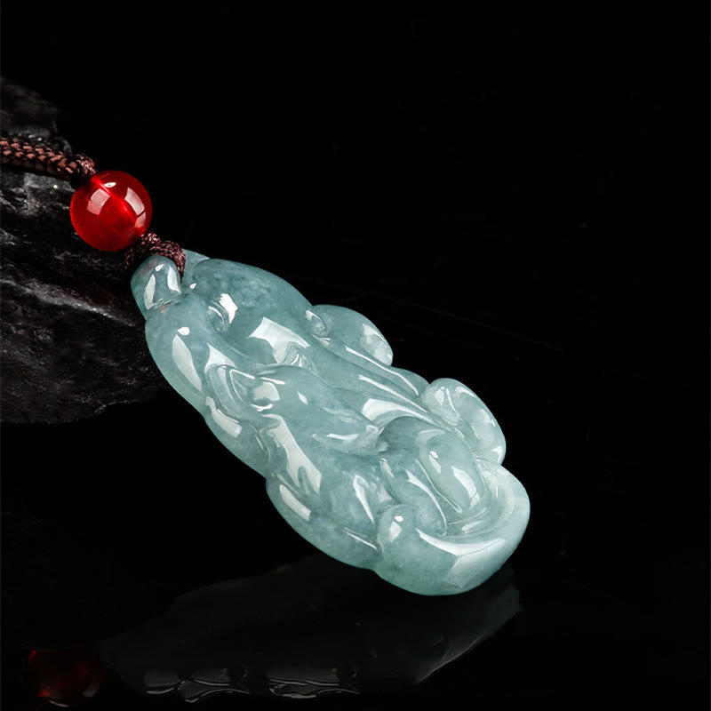 Buddha Stones Naturalny Zielony Jade Dziewięcioogonowy Lis Wróżka Naszyjnik Wisiorek Dobrobyt