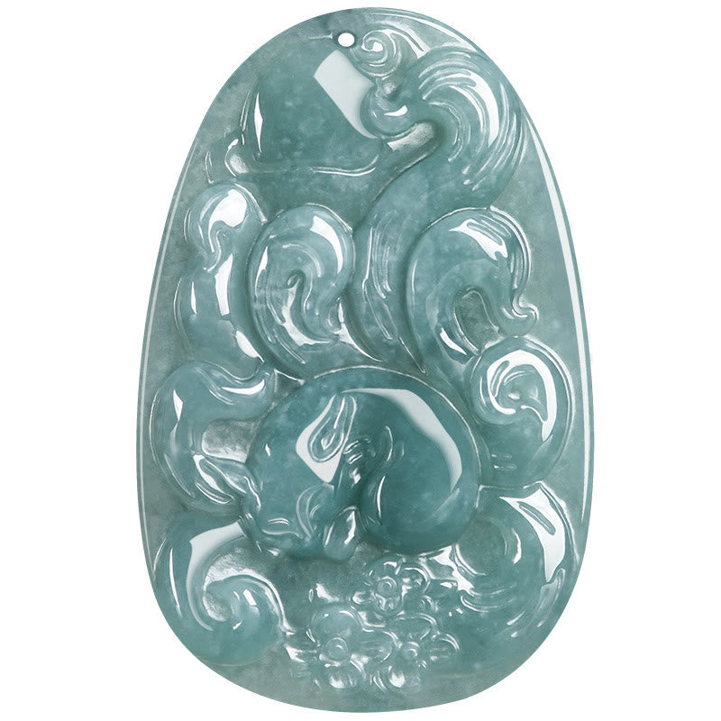 Buddha Stones Naturalny Zielony Jade Dziewięcioogonowy Lis Kwiaty Naszyjnik Szczęścia Wisiorek