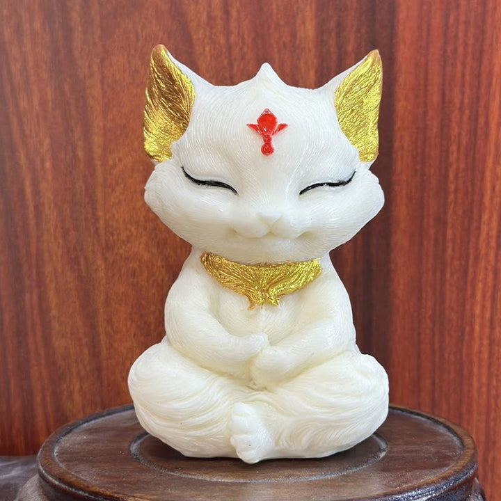 Buddha Stones Dziewięcioogonowy Lis Rzeźbiony Owoc Błogosławieństwo Dekoracja Domu - Lis Złoty Ivory Fruit 11*6*6cm - image 0