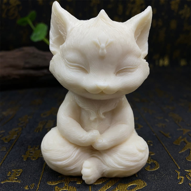 Buddha Stones Dziewięcioogonowy Lis Rzeźbiony Owoc Błogosławieństwo Dekoracja Domu - Lis biały Ivory Fruit 11*6*6cm - image 10