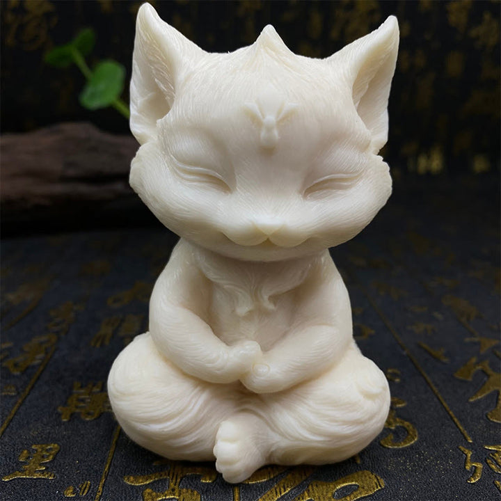 Buddha Stones Dziewięcioogonowy Lis Rzeźbiony Owoc Błogosławieństwo Dekoracja Domu - Lis biały Ivory Fruit 11*6*6cm - image 10