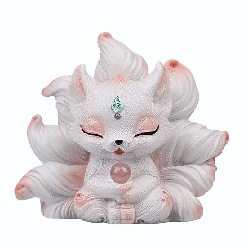 Buddha Stones Miniaturowe Dziewięcioogoniaste Lisy Szczęście Żywica Dekoracja Domowego Biurka