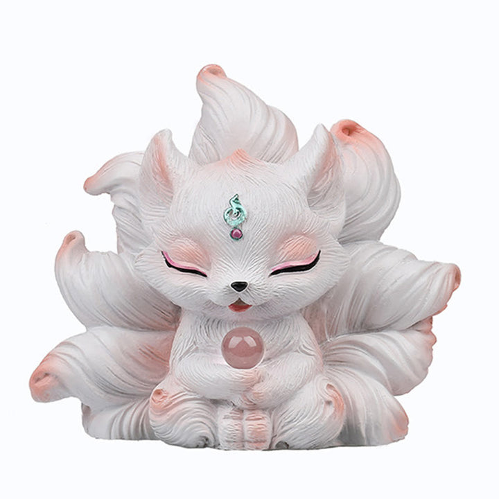 Buddha Stones Miniaturowe Dziewięcioogoniaste Lisy Szczęście Żywica Dekoracja Domowego Biurka