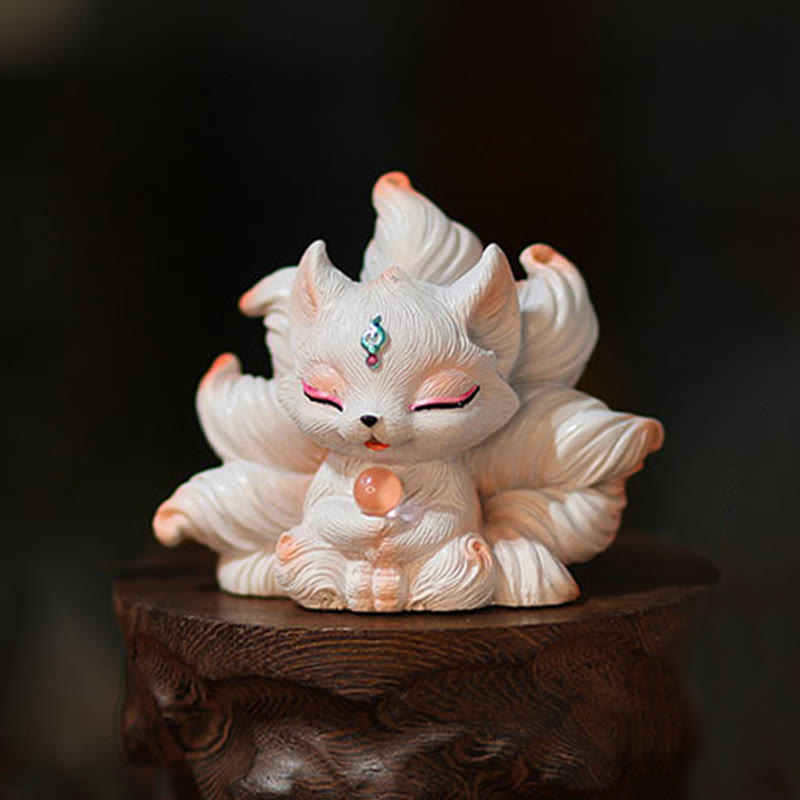 Buddha Stones Miniaturowe Dziewięcioogoniaste Lisy Szczęście Żywica Dekoracja Domowego Biurka
