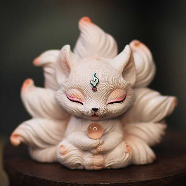 Buddha Stones Miniaturowe Dziewięcioogoniaste Lisy Szczęście Żywica Dekoracja Domowego Biurka