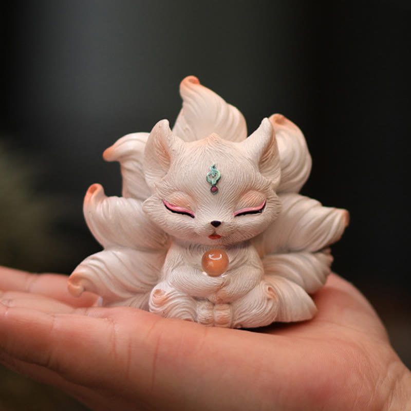 Buddha Stones Miniaturowe Dziewięcioogoniaste Lisy Szczęście Żywica Dekoracja Domowego Biurka