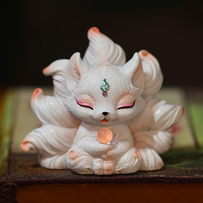 Buddha Stones Miniaturowe Dziewięcioogoniaste Lisy Szczęście Żywica Dekoracja Domowego Biurka