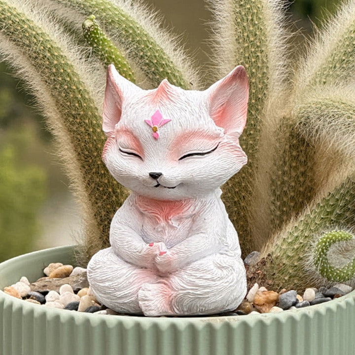 Buddha Stones Mały Dziewięcioogonowy Lis Siedzący Ochrona Żywica Dekoracja Domu