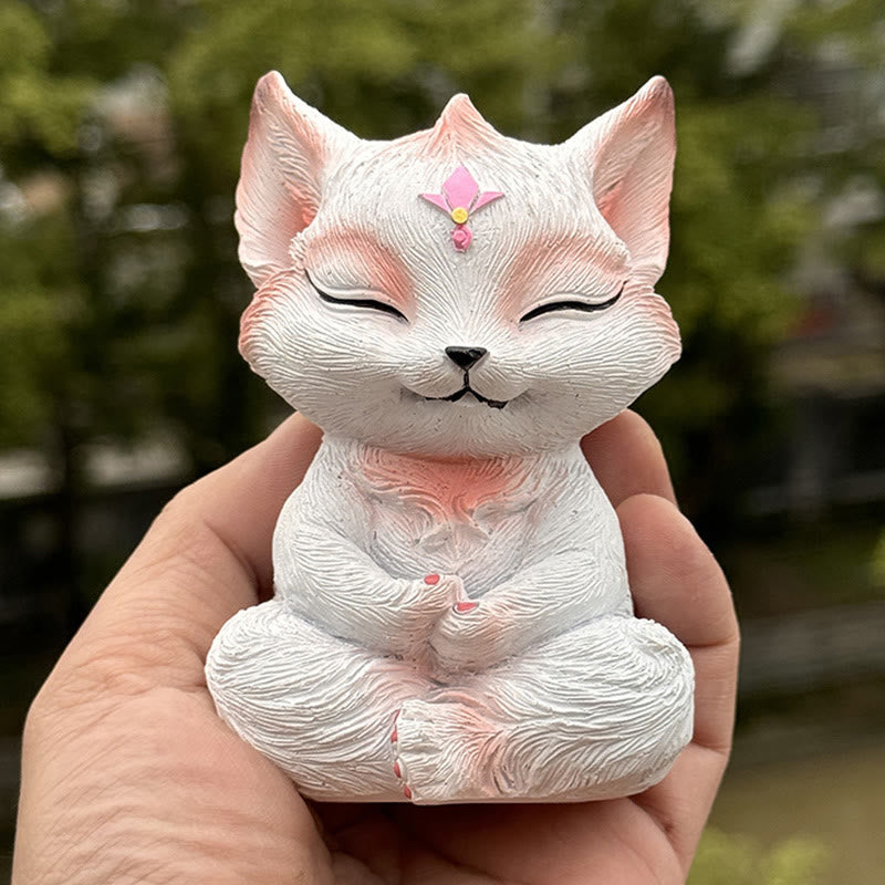 Buddha Stones Mały Dziewięcioogonowy Lis Siedzący Ochrona Żywica Dekoracja Domu