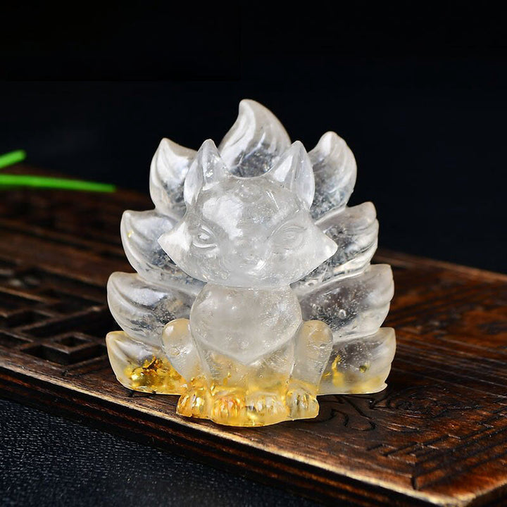Buddha Stones Naturalne Różnorodne Kryształowe Truskawkowe Kwarcowe Ametystowe Dziewięcioogoniaste Ochrona Lisa Dekoracja Domu - Biały kryształ 5,5*4,5*5,5 cm - image 5