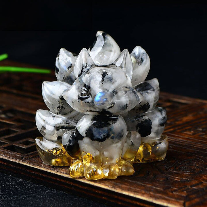 Buddha Stones Naturalne Różnorodne Kryształowe Truskawkowe Kwarcowe Ametystowe Dziewięcioogoniaste Ochrona Lisa Dekoracja Domu - Biały kamień księżycowy 5,5*4,5*5,5 cm - image 13