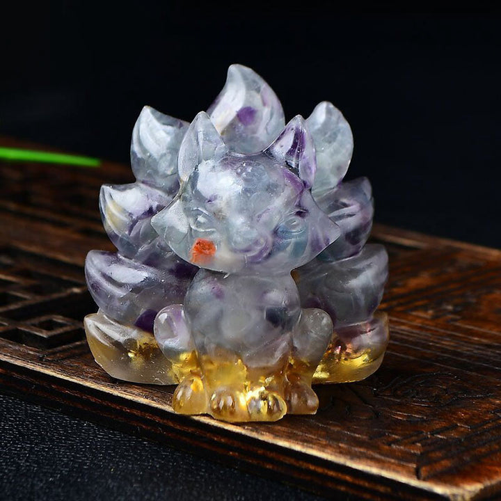 Buddha Stones Naturalne Różnorodne Kryształowe Truskawkowe Kwarcowe Ametystowe Dziewięcioogoniaste Ochrona Lisa Dekoracja Domu - Fluoryt 5,5*4,5*5,5 cm - image 18