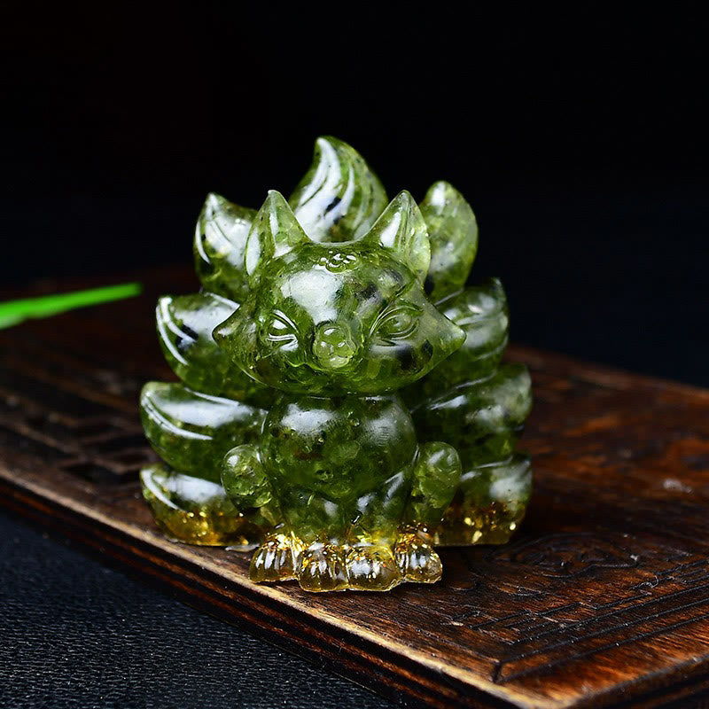 Buddha Stones Naturalne Różnorodne Kryształowe Truskawkowe Kwarcowe Ametystowe Dziewięcioogoniaste Ochrona Lisa Dekoracja Domu - Peridot 5,5*4,5*5,5 cm - image 39