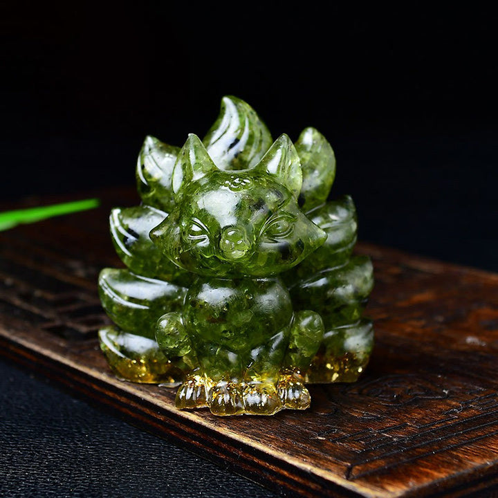 Buddha Stones Naturalne Różnorodne Kryształowe Truskawkowe Kwarcowe Ametystowe Dziewięcioogoniaste Ochrona Lisa Dekoracja Domu - Peridot 5,5*4,5*5,5 cm - image 39
