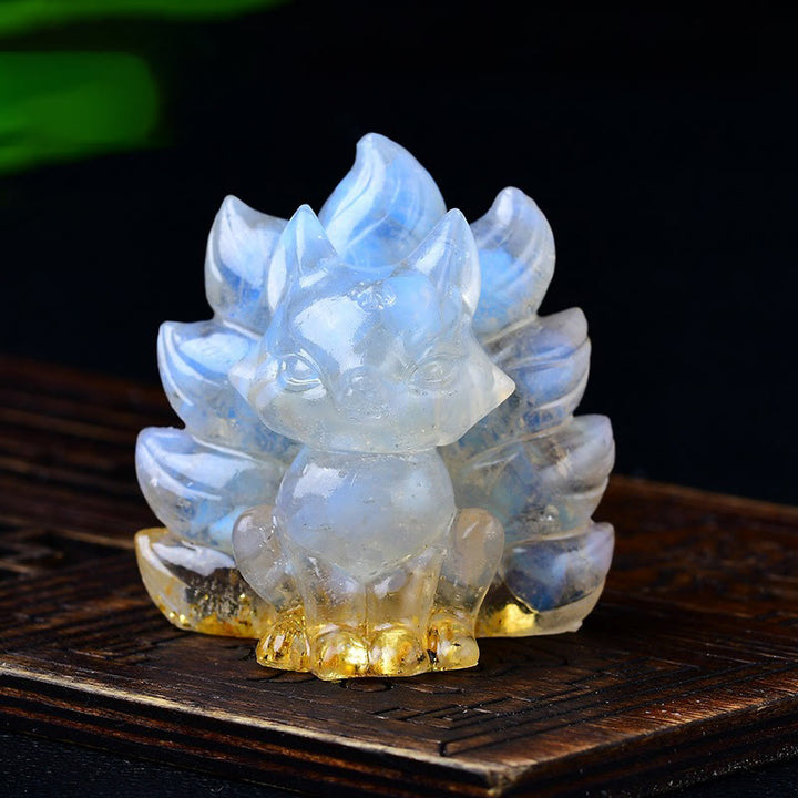 Buddha Stones Naturalne Różnorodne Kryształowe Truskawkowe Kwarcowe Ametystowe Dziewięcioogoniaste Ochrona Lisa Dekoracja Domu - Opal 5,5*4,5*5,5 cm - image 36
