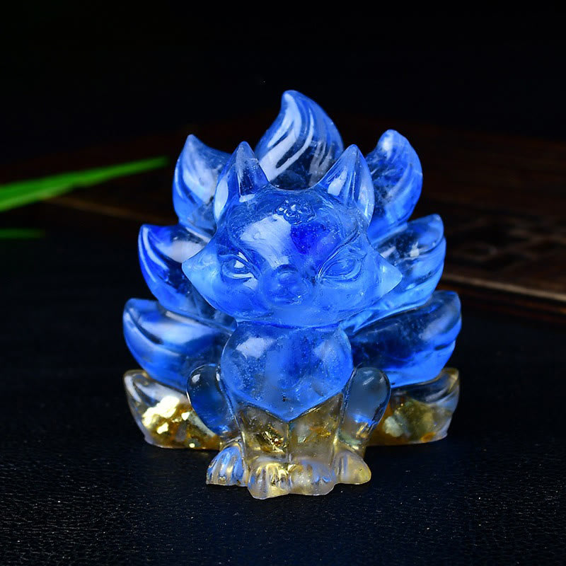 Buddha Stones Naturalne Różnorodne Kryształowe Truskawkowe Kwarcowe Ametystowe Dziewięcioogoniaste Ochrona Lisa Dekoracja Domu - Niebieski kamień 5,5*4,5*5,5 cm - image 38