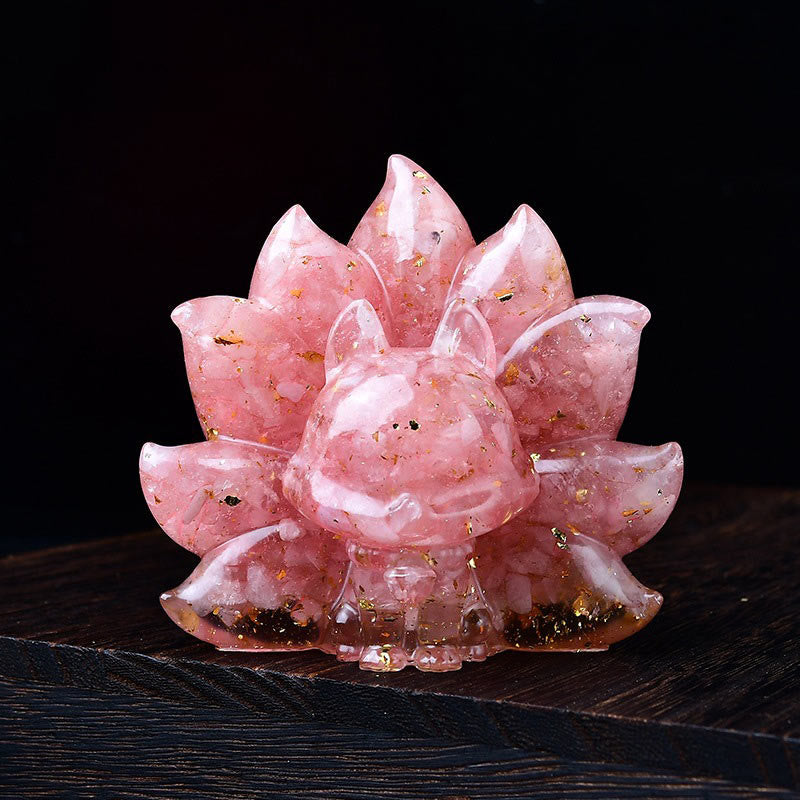 Buddha Stones Małe Różnorodne Kamień Różowy Kryształ Cytryn Ametyst Dziewięcioogonowy Lis Ciepło Dekoracja Domu - Różowy kryształ 8,8*6,9*8 cm - image 0