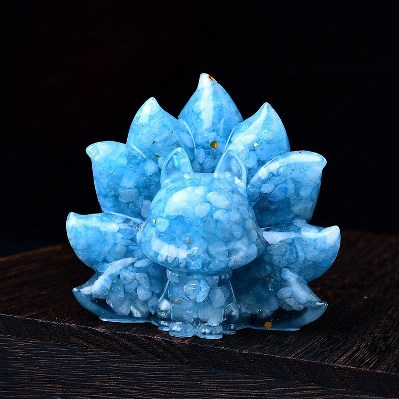 Buddha Stones Małe Różnorodne Kamień Różowy Kryształ Cytryn Ametyst Dziewięcioogonowy Lis Ciepło Dekoracja Domu - Akwamaryn 8,8*6,9*8 cm - image 9