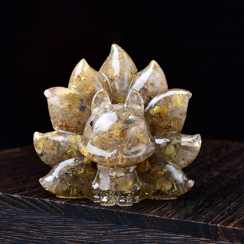 Buddha Stones Małe Różnorodne Kamień Różowy Kryształ Cytryn Ametyst Dziewięcioogonowy Lis Ciepło Dekoracja Domu - Złoty kwarc rutylowy 8,8*6,9*8 cm - image 12