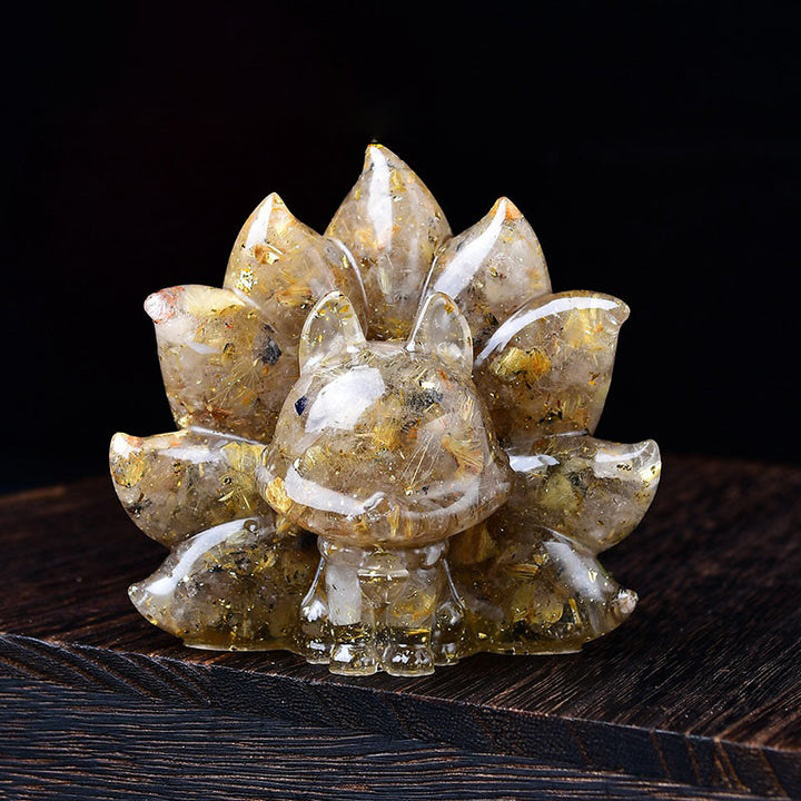 Buddha Stones Małe Różnorodne Kamień Różowy Kryształ Cytryn Ametyst Dziewięcioogonowy Lis Ciepło Dekoracja Domu - Złoty kwarc rutylowy 8,8*6,9*8 cm - image 12