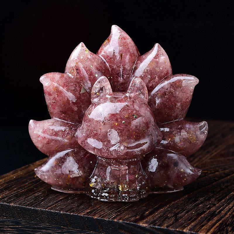 Buddha Stones Małe Różnorodne Kamień Różowy Kryształ Cytryn Ametyst Dziewięcioogonowy Lis Ciepło Dekoracja Domu - Kwarc truskawkowy 8,8*6,9*8 cm - image 22