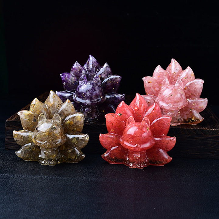 Buddha Stones Małe Różnorodne Kamień Różowy Kryształ Cytryn Ametyst Dziewięcioogonowy Lis Ciepło Dekoracja Domu