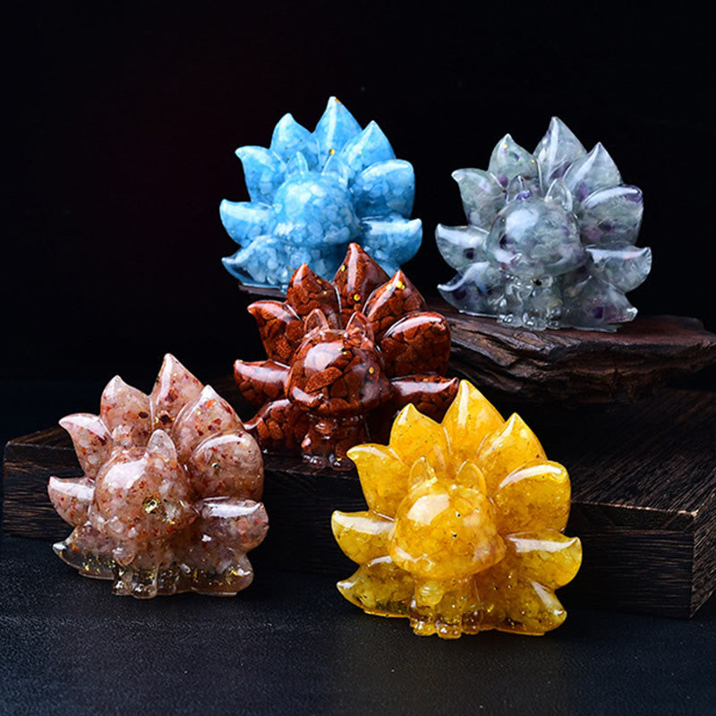 Buddha Stones Małe Różnorodne Kamień Różowy Kryształ Cytryn Ametyst Dziewięcioogonowy Lis Ciepło Dekoracja Domu