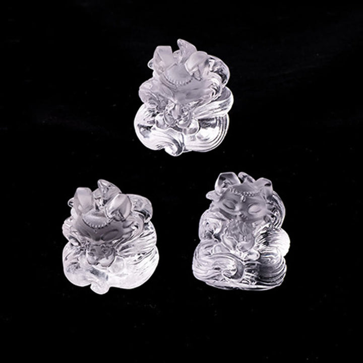 Buddha Stones Naturalny Biały Kryształ Mini Mały Dziewięcioogonowy Lis Rzeźbiony Uzdrawiający Dom Dekoracja