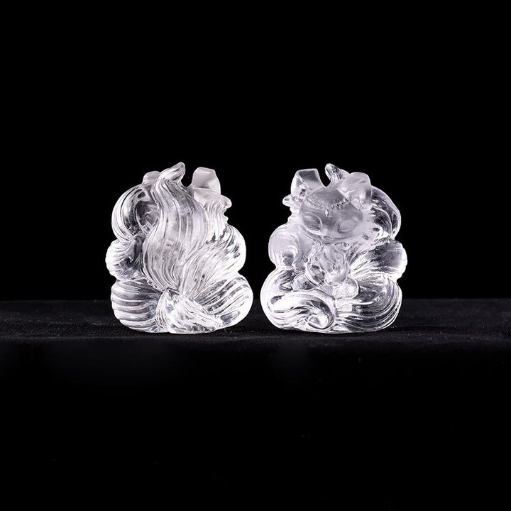 Buddha Stones Naturalny Biały Kryształ Mini Mały Dziewięcioogonowy Lis Rzeźbiony Uzdrawiający Dom Dekoracja