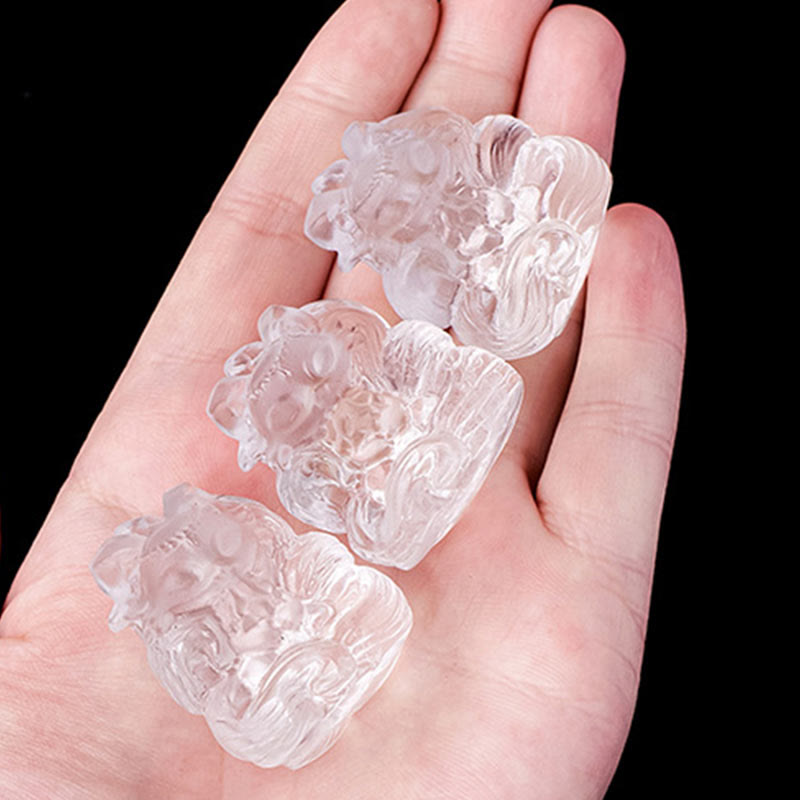 Buddha Stones Naturalny Biały Kryształ Mini Mały Dziewięcioogonowy Lis Rzeźbiony Uzdrawiający Dom Dekoracja