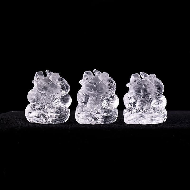 Buddha Stones Naturalny Biały Kryształ Mini Mały Dziewięcioogonowy Lis Rzeźbiony Uzdrawiający Dom Dekoracja - image 9