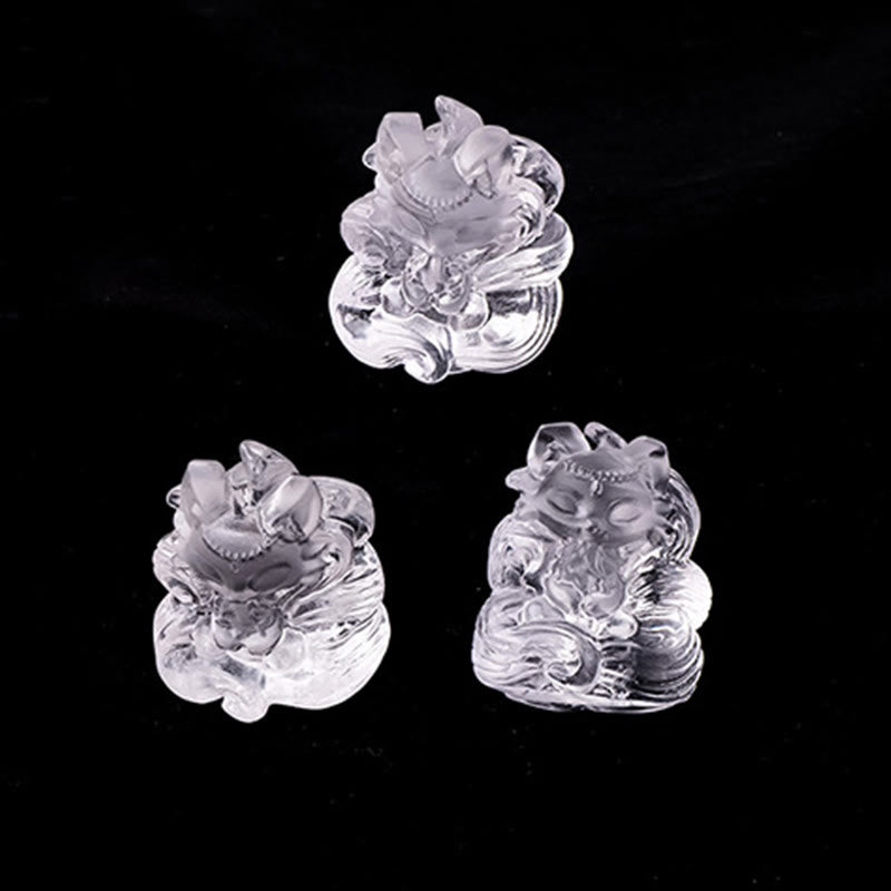 Buddha Stones Naturalny Biały Kryształ Mini Mały Dziewięcioogonowy Lis Rzeźbiony Uzdrawiający Dom Dekoracja - image 8