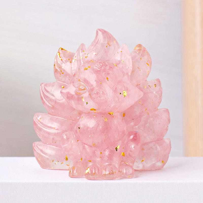 Buddha Stones Małe Różne Kamień Kwarc Truskawkowy Ametyst Zielony Awenturyn Dziewięcioogonowy Lis Uzdrawiający Dekoracja Domu