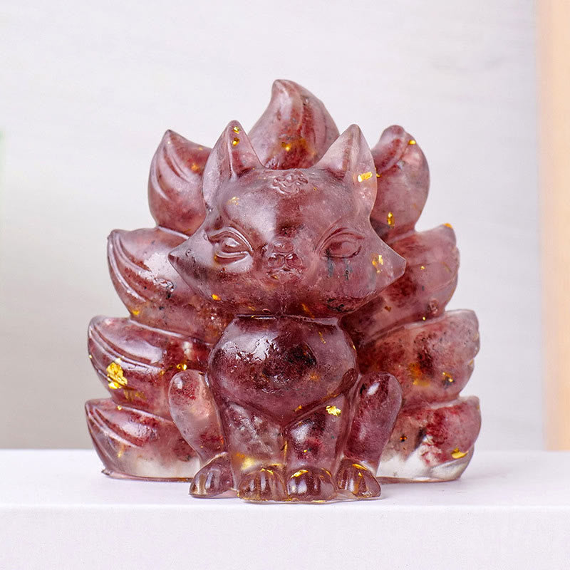 Buddha Stones Małe Różne Kamień Kwarc Truskawkowy Ametyst Zielony Awenturyn Dziewięcioogonowy Lis Uzdrawiający Dekoracja Domu - Kwarc truskawkowy - 8*8,7 cm - image 1