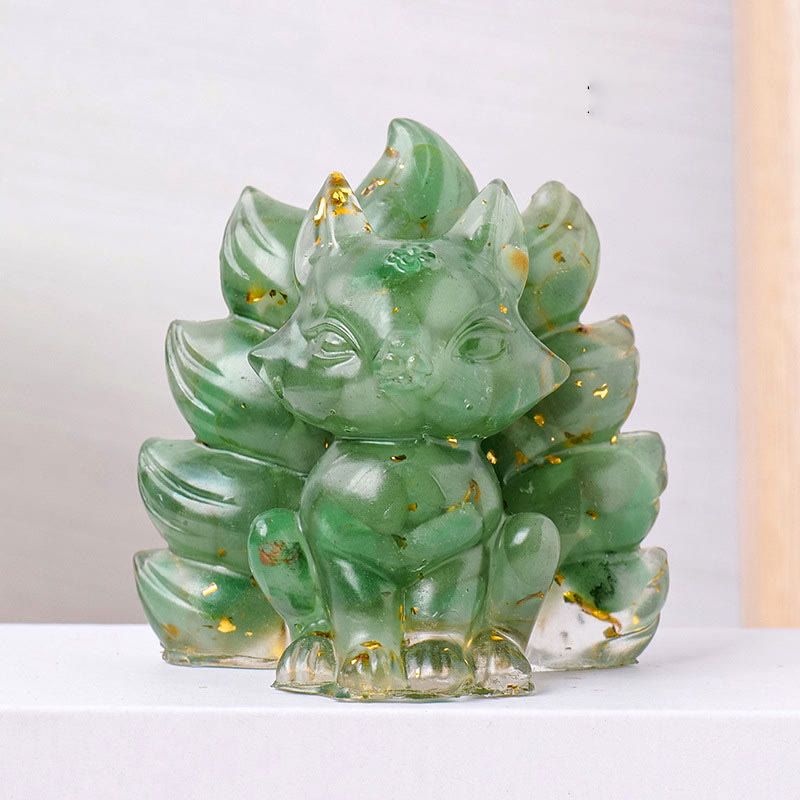 Buddha Stones Małe Różne Kamień Kwarc Truskawkowy Ametyst Zielony Awenturyn Dziewięcioogonowy Lis Uzdrawiający Dekoracja Domu - Zielony awenturyn - 8*8,7 cm - image 8