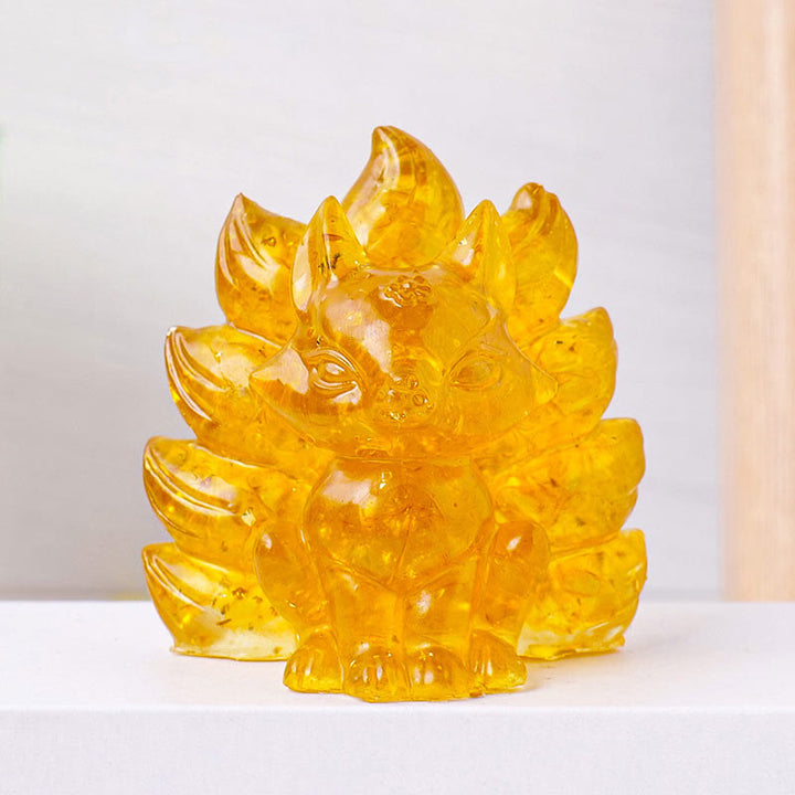 Buddha Stones Małe Różne Kamień Kwarc Truskawkowy Ametyst Zielony Awenturyn Dziewięcioogonowy Lis Uzdrawiający Dekoracja Domu - Cytryn - 8*8,7 cm - image 19