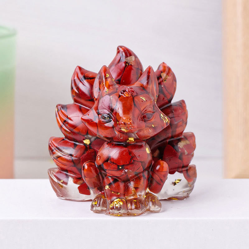 Buddha Stones Małe Różne Kamień Kwarc Truskawkowy Ametyst Zielony Awenturyn Dziewięcioogonowy Lis Uzdrawiający Dekoracja Domu - Czerwony jaspis - 8*8,7 cm - image 14