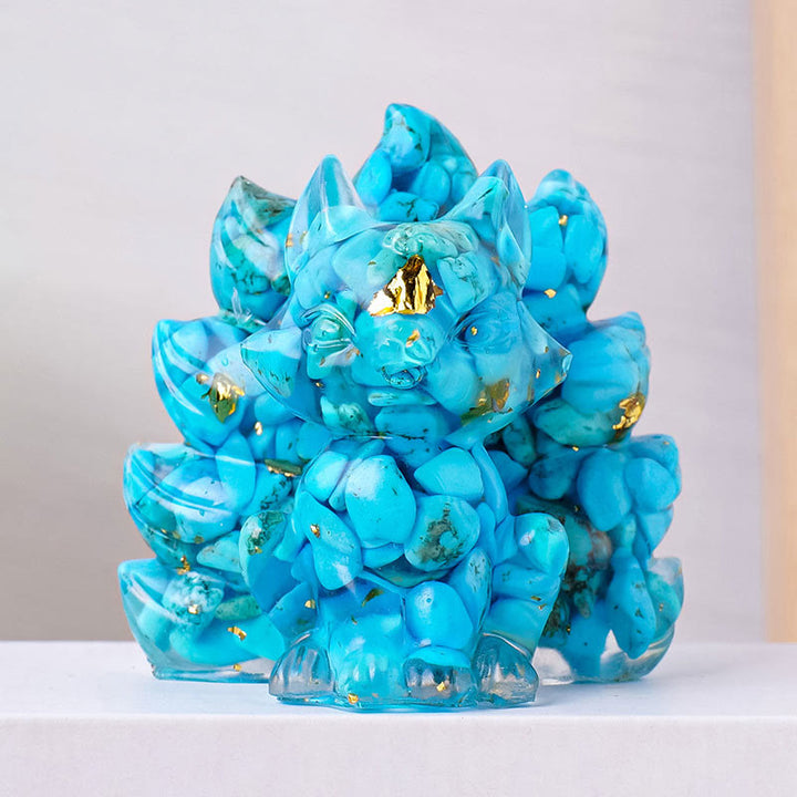 Buddha Stones Małe Różne Kamień Kwarc Truskawkowy Ametyst Zielony Awenturyn Dziewięcioogonowy Lis Uzdrawiający Dekoracja Domu - Niebieski turkus - 8*8,7 cm - image 21