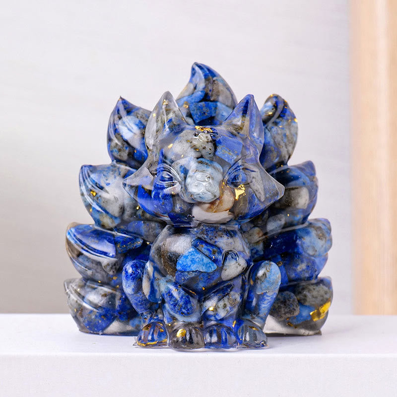 Buddha Stones Małe Różne Kamień Kwarc Truskawkowy Ametyst Zielony Awenturyn Dziewięcioogonowy Lis Uzdrawiający Dekoracja Domu - Lazuryt - 8*8,7 cm - image 24