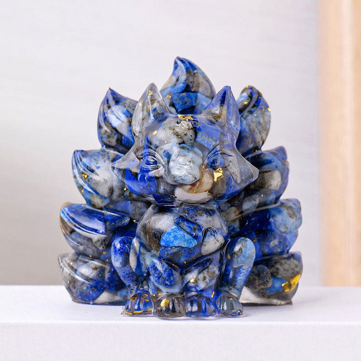 Buddha Stones Małe Różne Kamień Kwarc Truskawkowy Ametyst Zielony Awenturyn Dziewięcioogonowy Lis Uzdrawiający Dekoracja Domu - Lazuryt - 8*8,7 cm - image 24