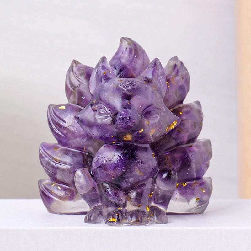 Buddha Stones Małe Różne Kamień Kwarc Truskawkowy Ametyst Zielony Awenturyn Dziewięcioogonowy Lis Uzdrawiający Dekoracja Domu - Ametyst - 8*8,7 cm - image 4