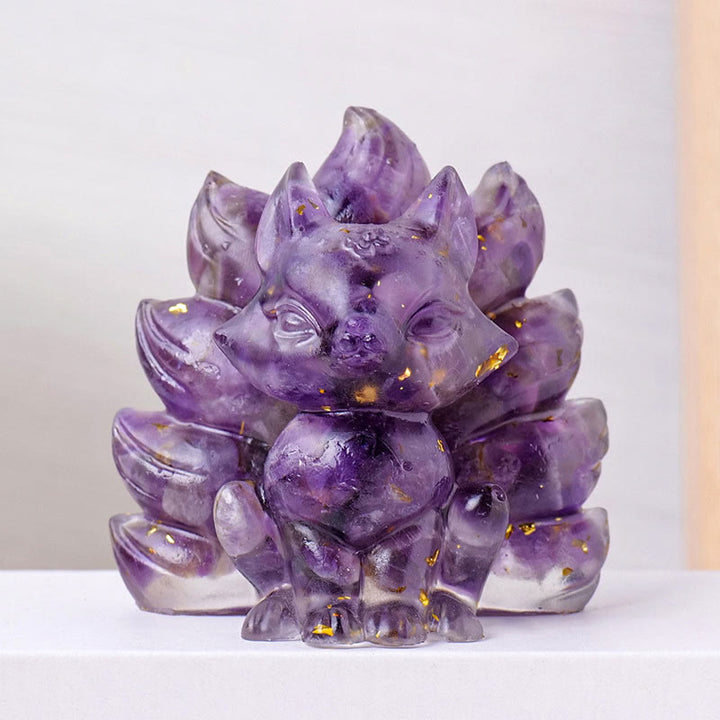 Buddha Stones Małe Różne Kamień Kwarc Truskawkowy Ametyst Zielony Awenturyn Dziewięcioogonowy Lis Uzdrawiający Dekoracja Domu - Ametyst - 8*8,7 cm - image 4