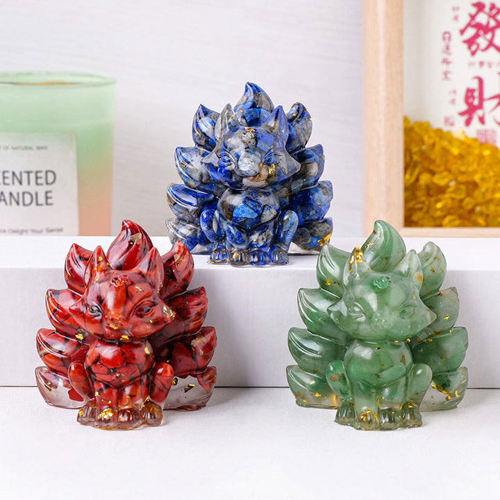 Buddha Stones Małe Różne Kamień Kwarc Truskawkowy Ametyst Zielony Awenturyn Dziewięcioogonowy Lis Uzdrawiający Dekoracja Domu