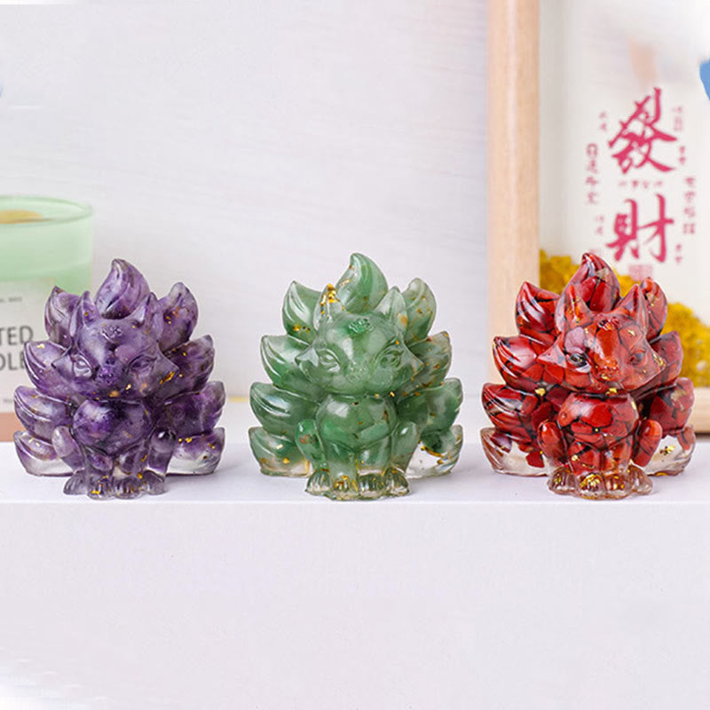 Buddha Stones Małe Różne Kamień Kwarc Truskawkowy Ametyst Zielony Awenturyn Dziewięcioogonowy Lis Uzdrawiający Dekoracja Domu